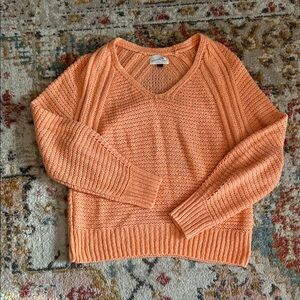 Cozy Coral Orange V-Neck Sweater